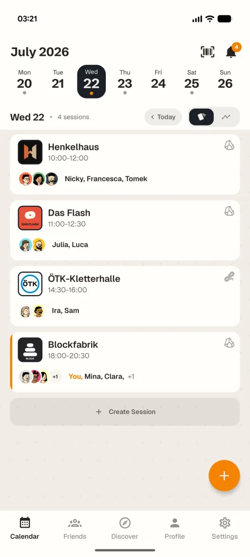 The ClimbSync calendar and the gym map, side by side