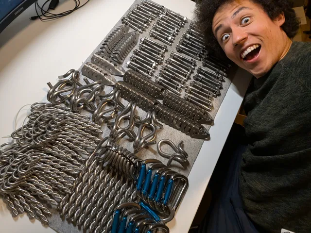 A desk covered in fresh bolting hardware