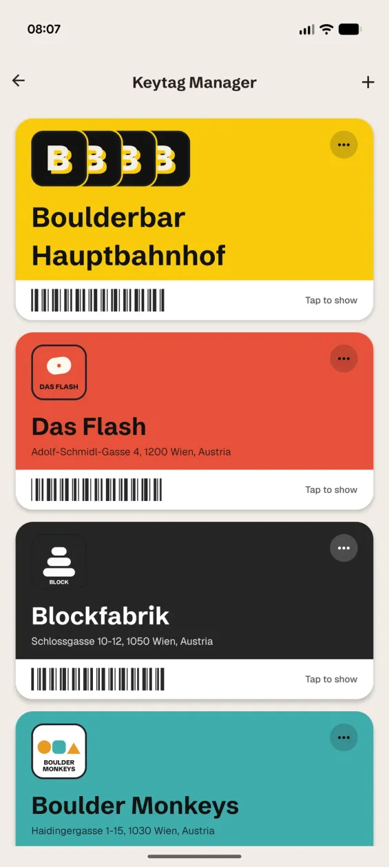 Your gym keytags as cards